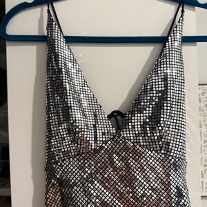 Elegant Silver Sequin Midi Dress